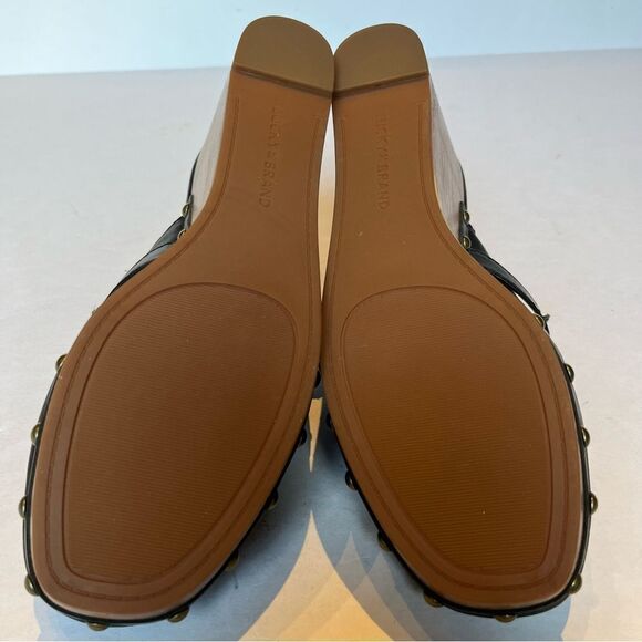 Lucky Brand Black Leather Mules with Wooden Wedge - Picture 6 of 9